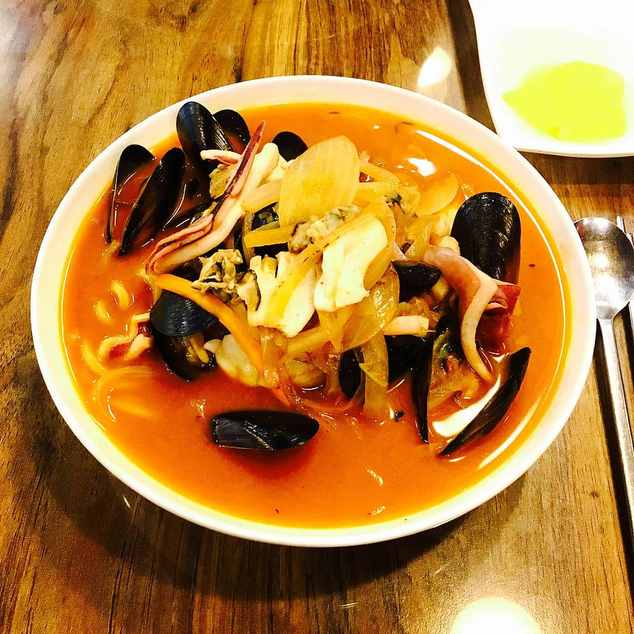 Bouillabaisse Seafood Noodle Soup In A Bowl Wallpaper