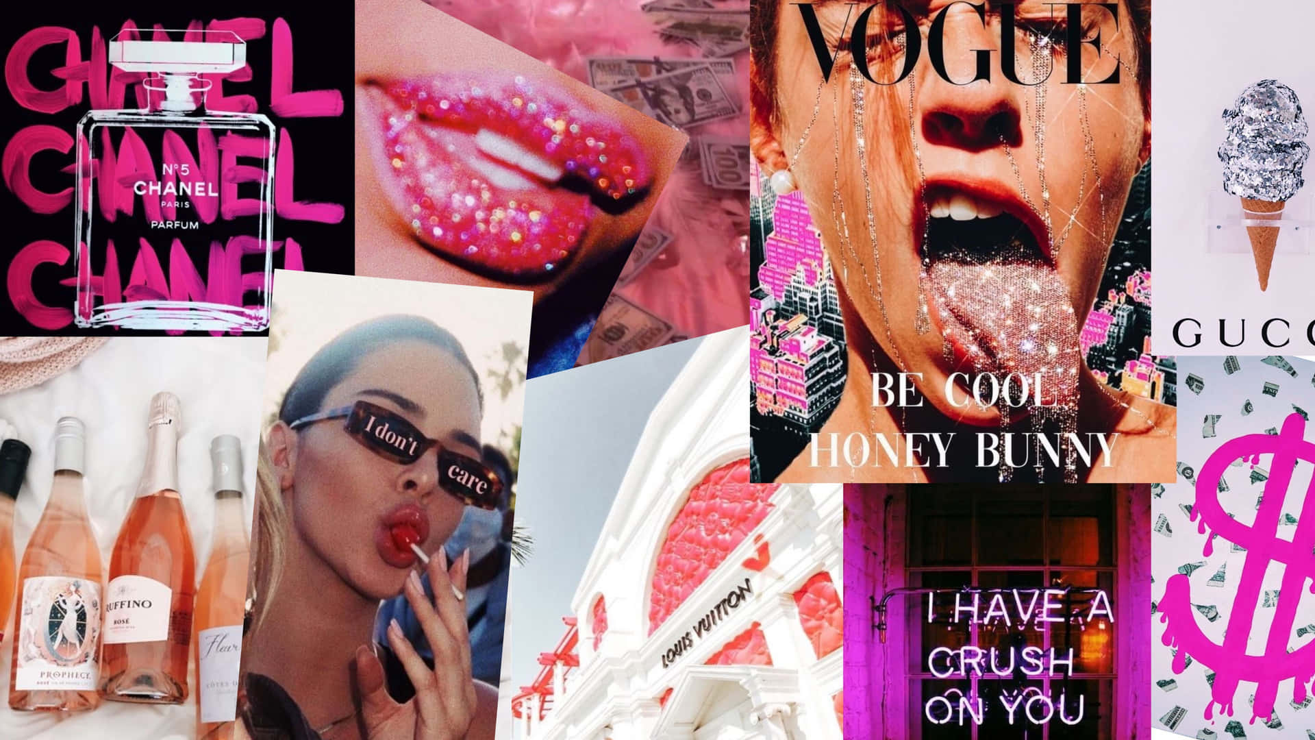 Download A Collage Of Pictures Of A Woman With Lipstick And A Bottle Of  Perfume Wallpaper