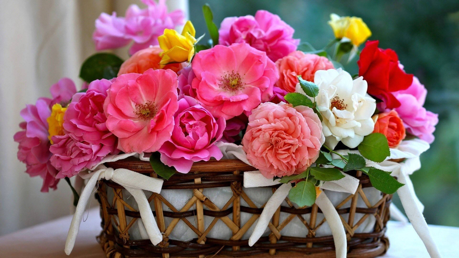 Bouquet Blooming On Basket Wallpaper