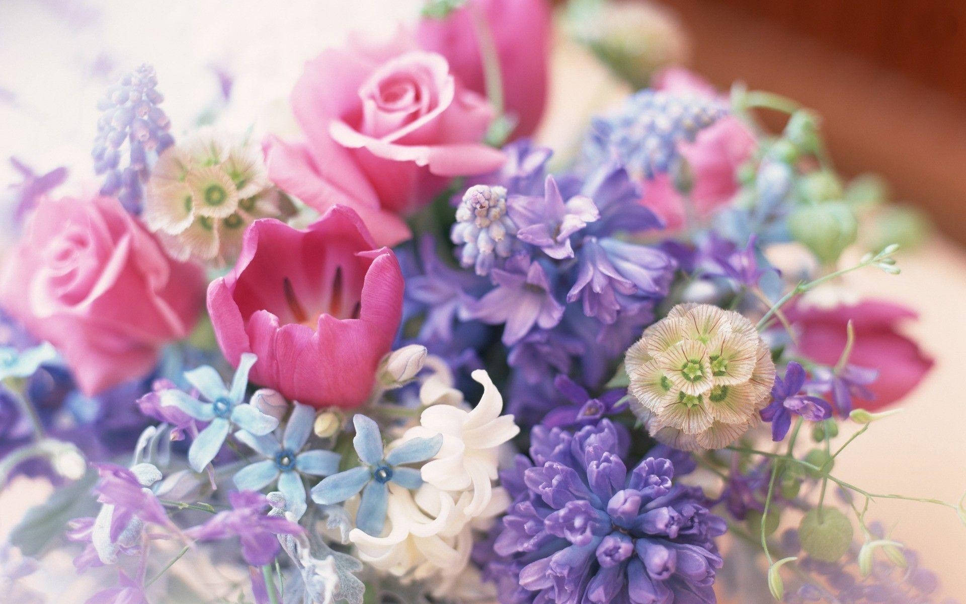 Bouquet Pink And Violet Flowers Wallpaper
