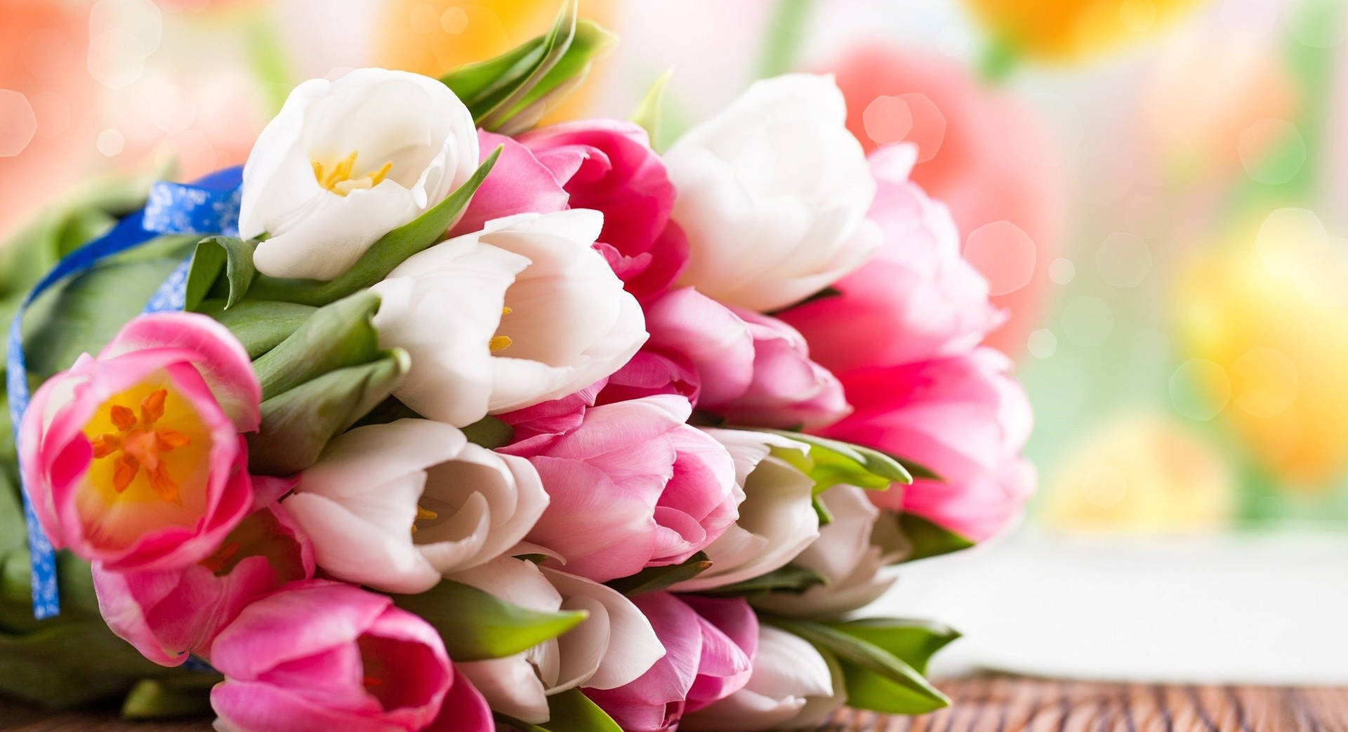 Bouquet Tulips In Various Shades Wallpaper