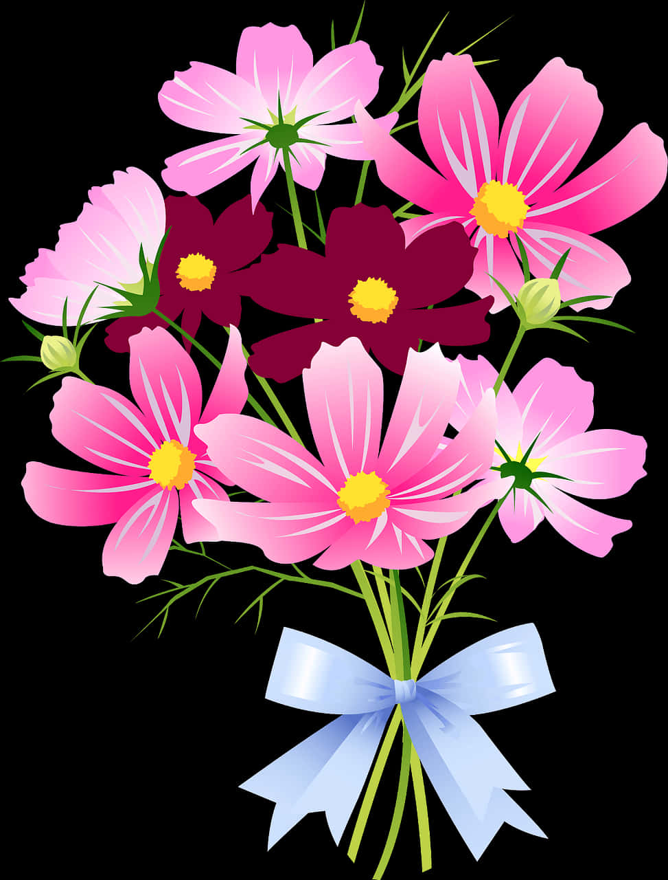 Bouquetof Pink Daisieswith Blue Ribbon PNG