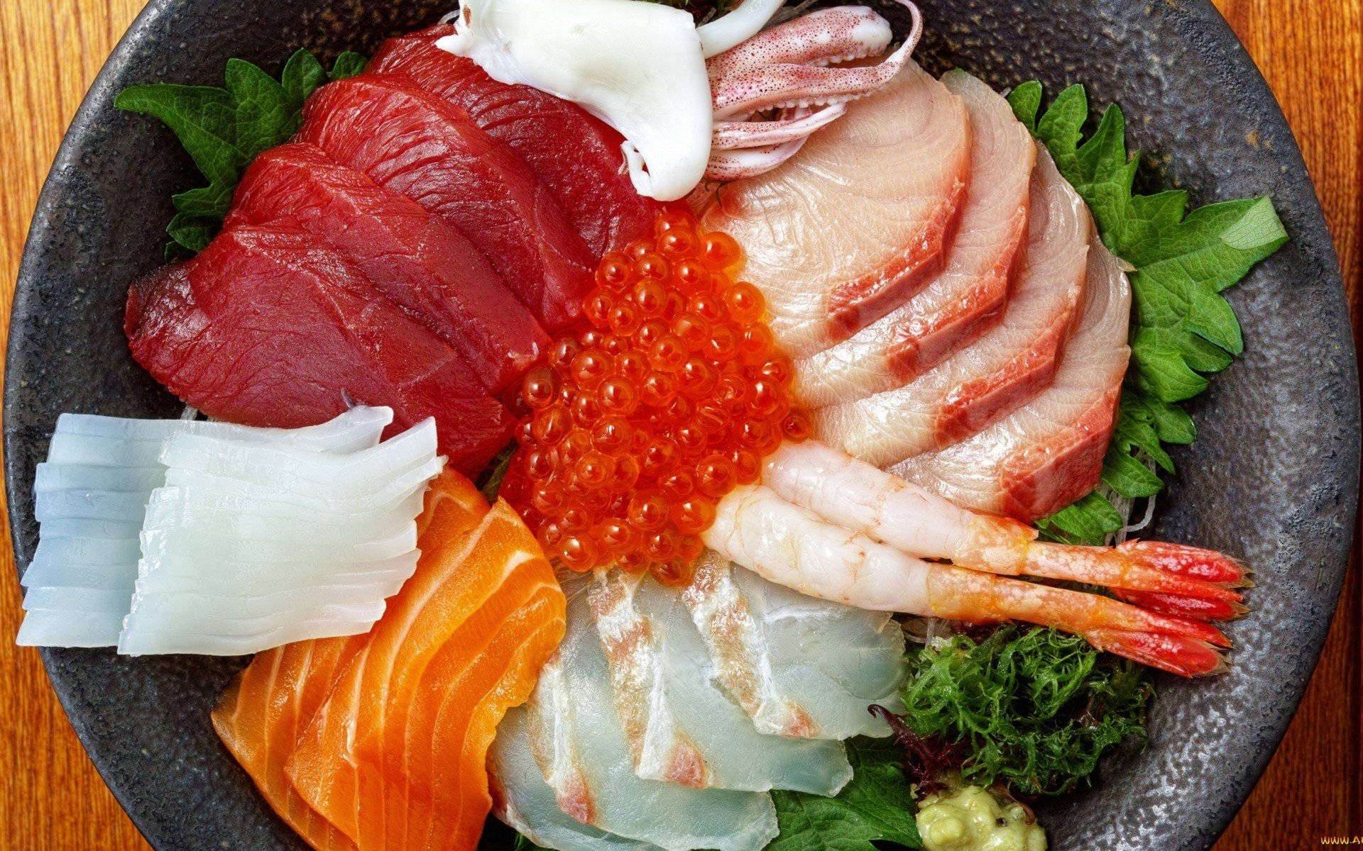 Bowl Of Mixed Seafood Sashimi Wallpaper