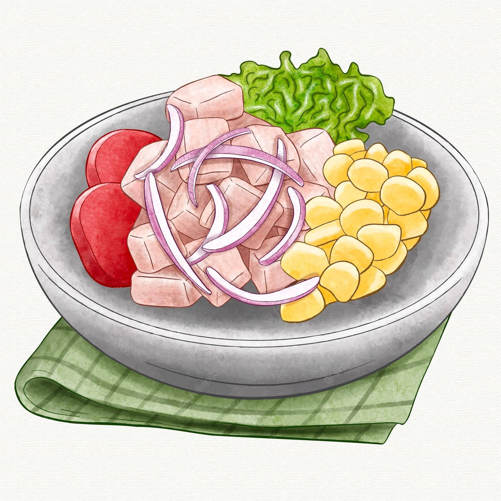 Freshly Prepared Unmixed Ceviche in a Bowl Wallpaper