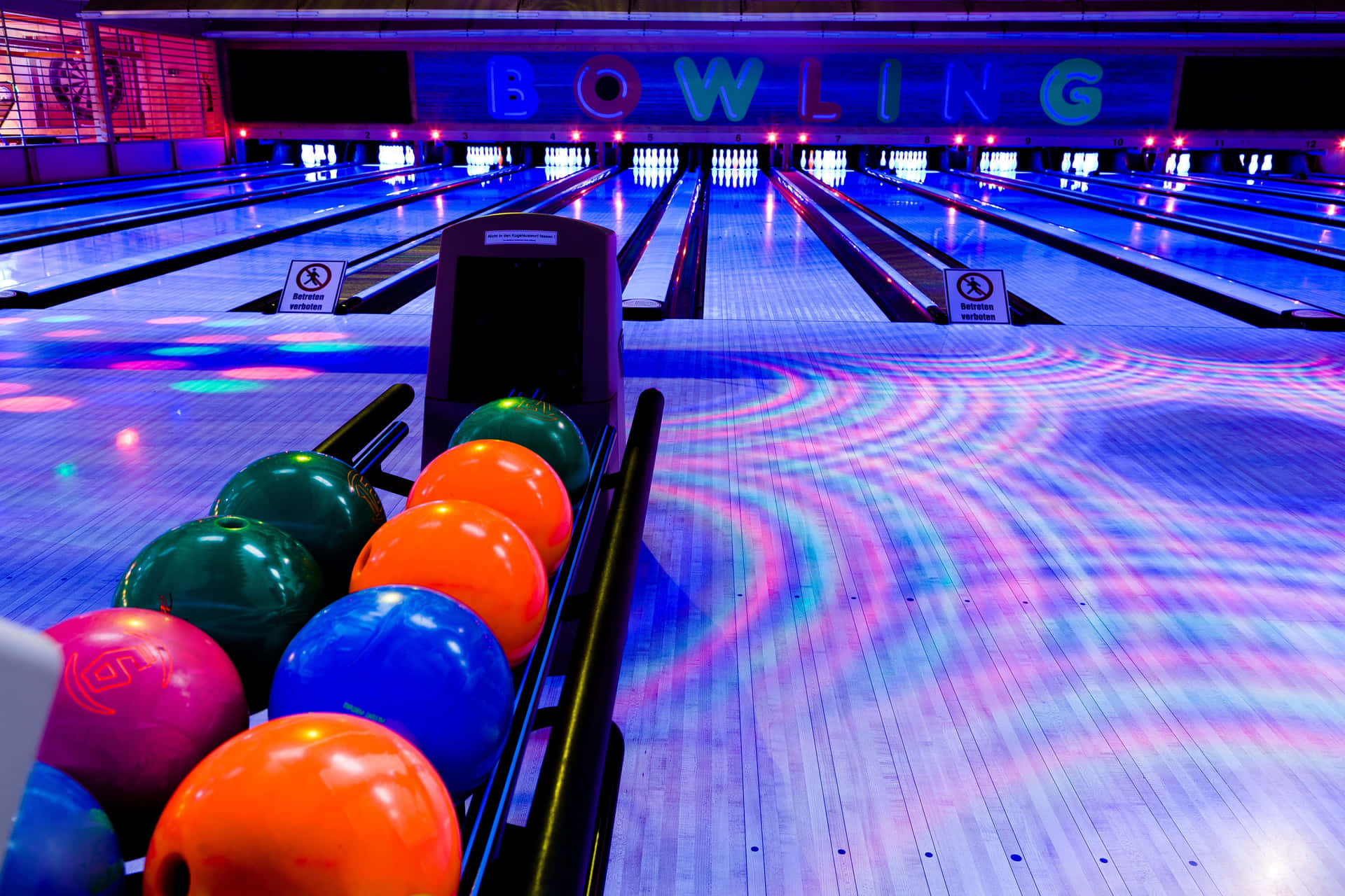 Bowling Alley With Colorful Balls
