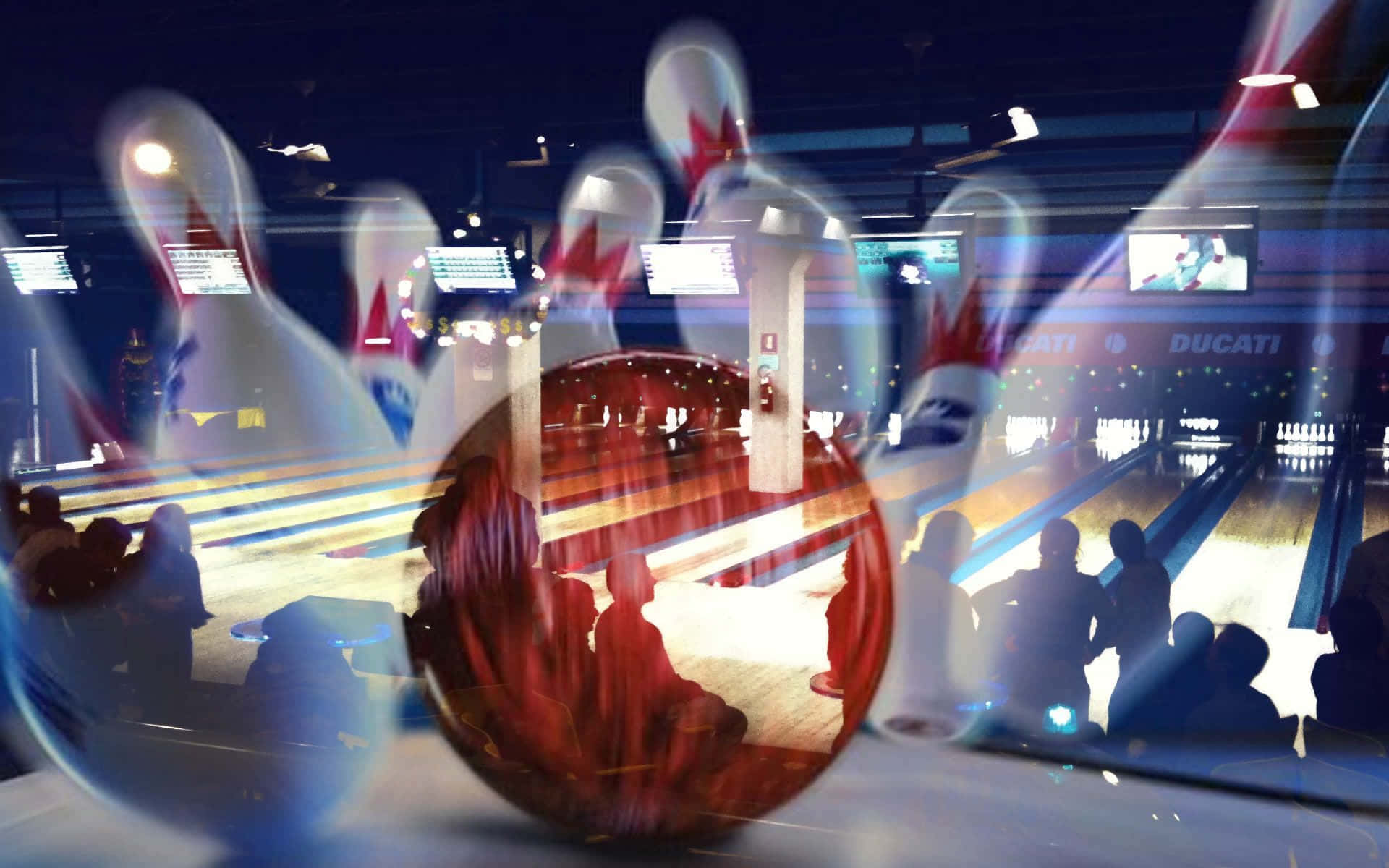 Bowling Ball In Motion At A Bowling Alley