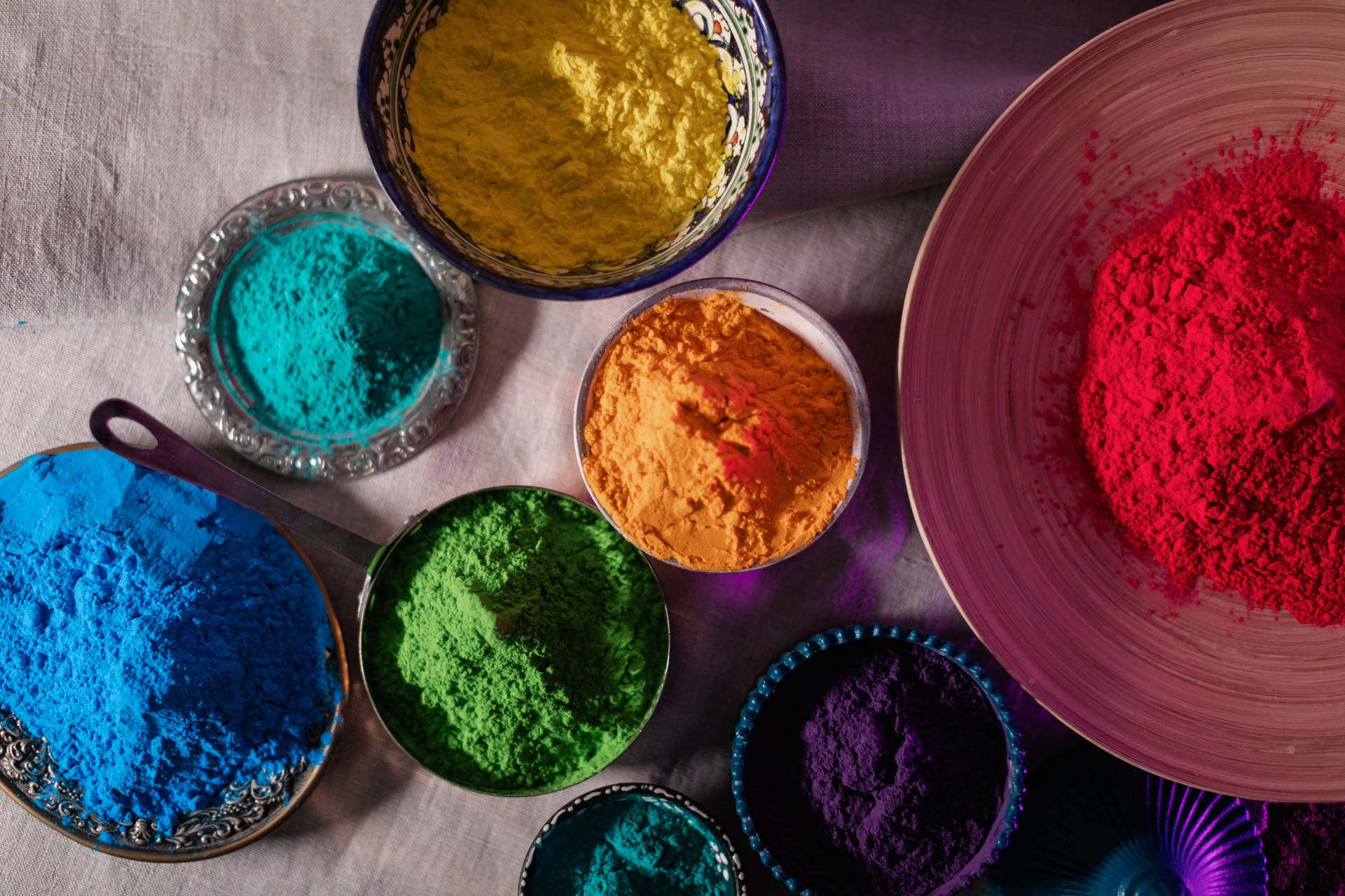 Bowls Of Colored Powder Happy Holi Hd Wallpaper