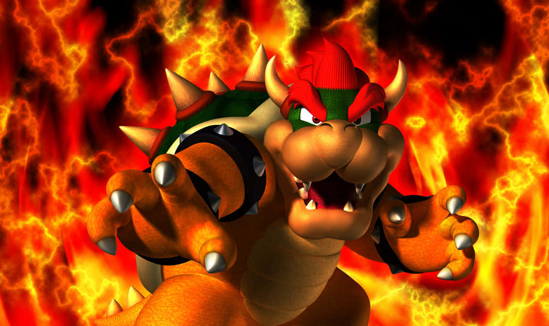 Fiery Bowser in Intense Battle Wallpaper