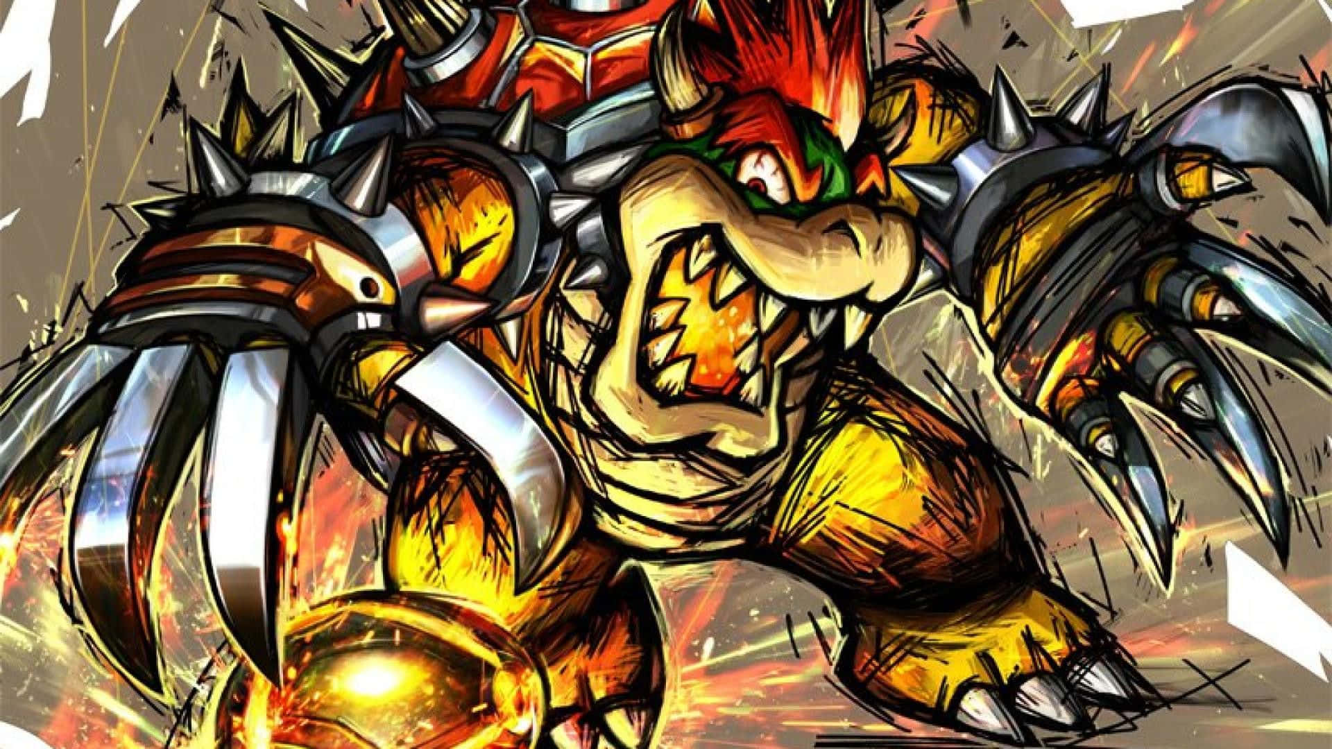 Bowser, the iconic video game villain, dominating the frame in fierce pose. Wallpaper