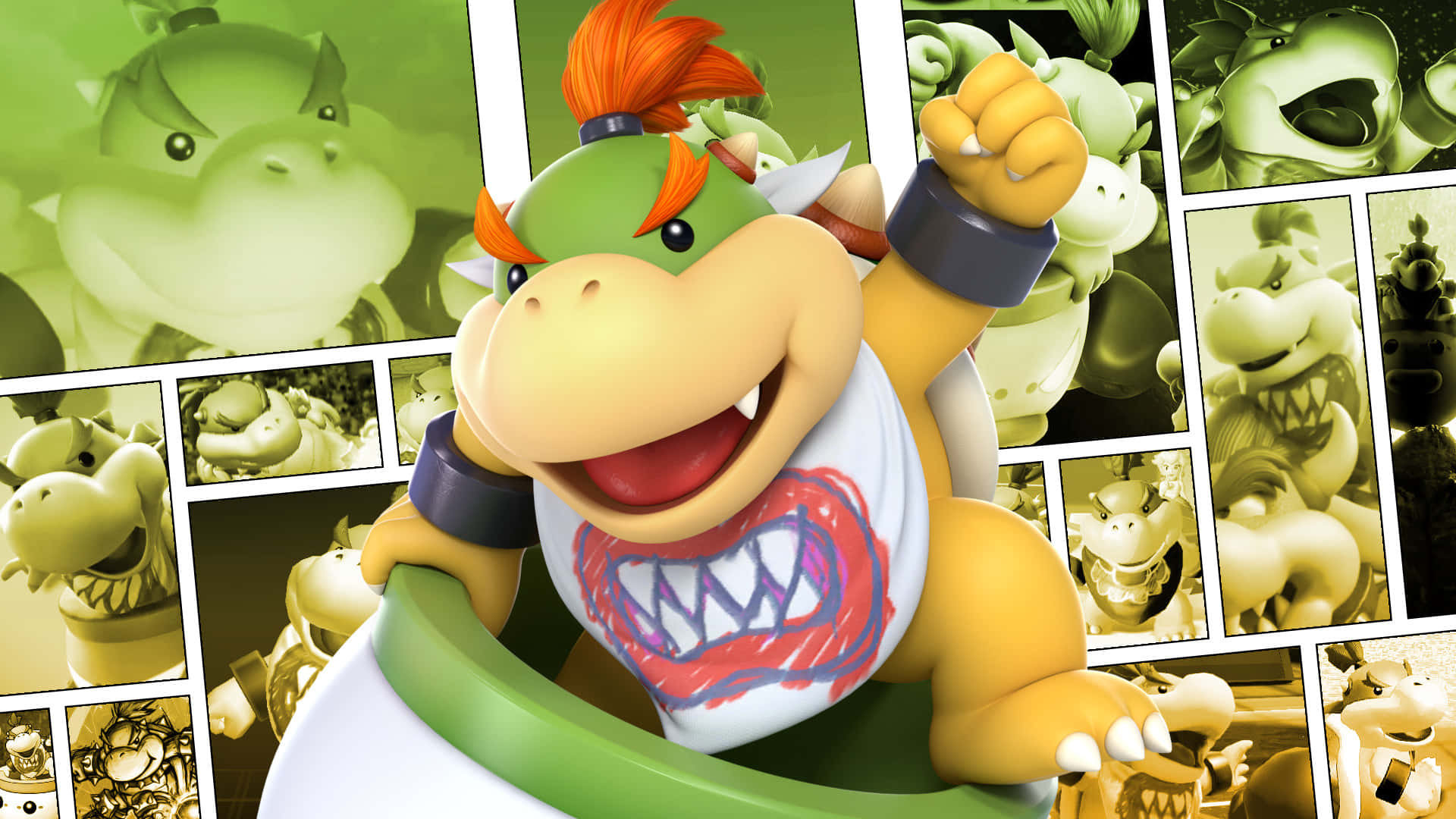 Mischievous Bowser Jr. Smiling on Fiery Ground Wallpaper