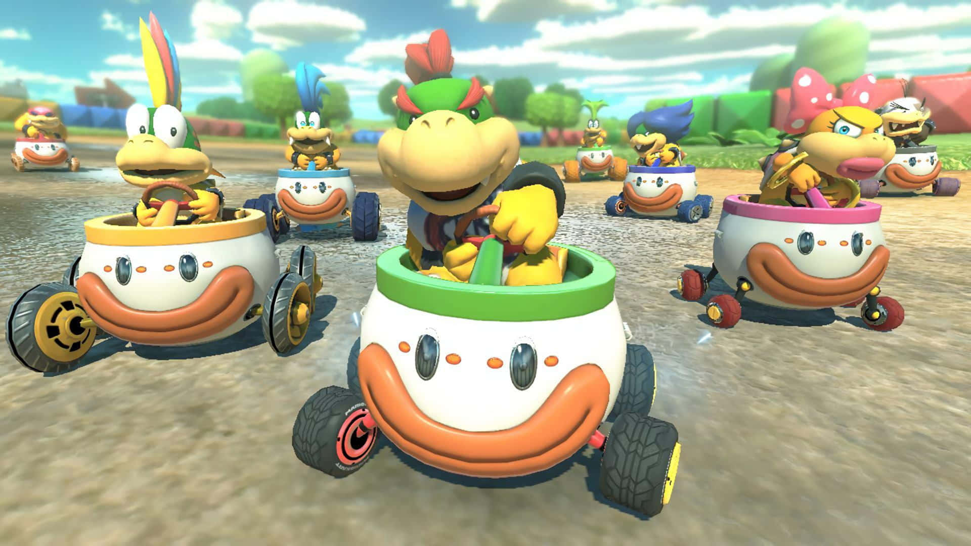Bowser Jr. in action on a colorful background Wallpaper