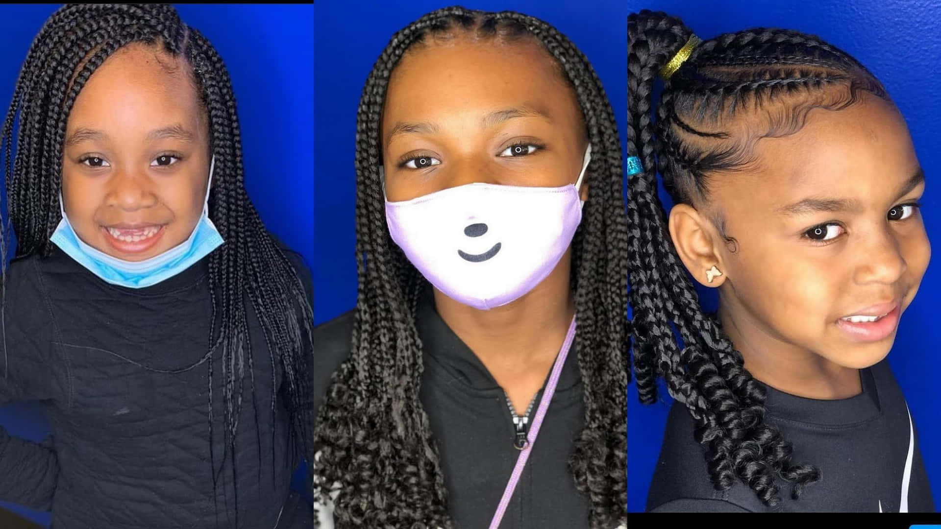 Four Young Girls With Braids And Face Masks Wallpaper