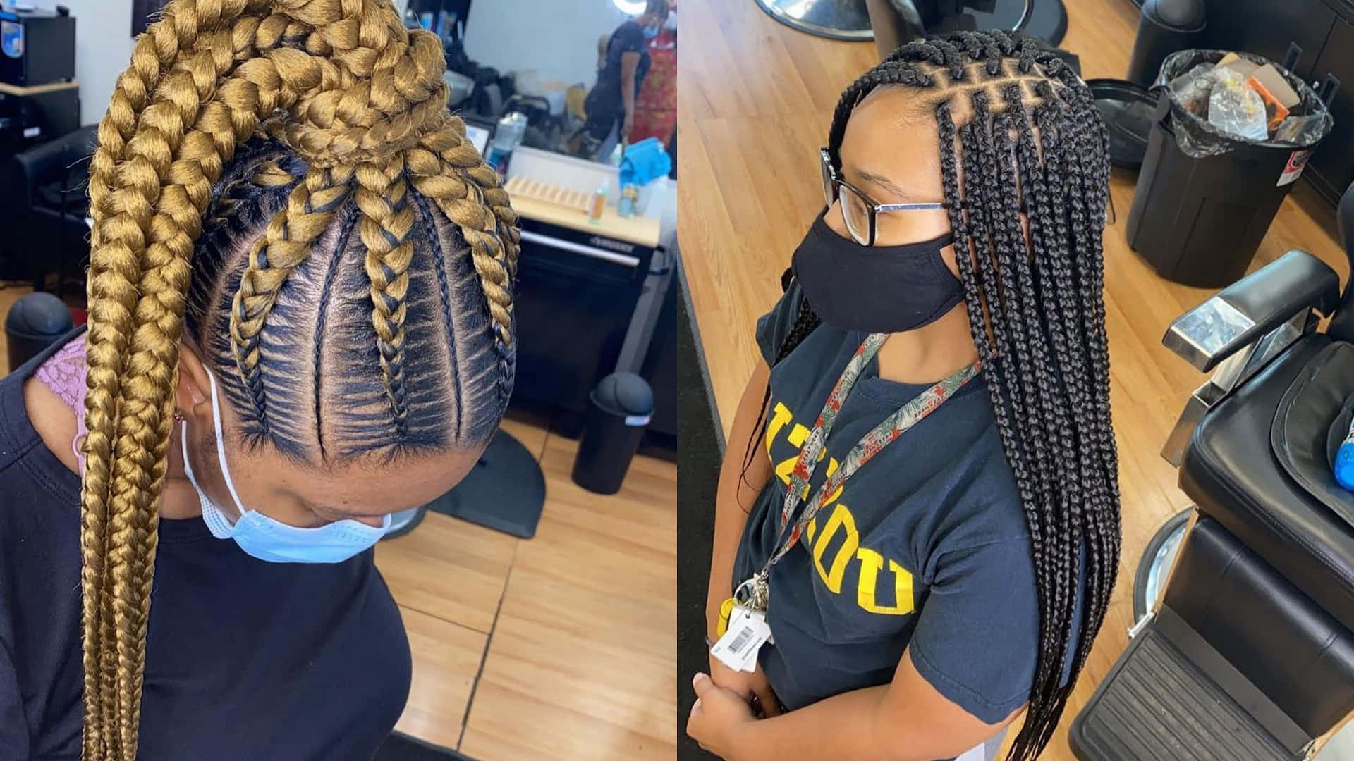 Two Pictures Of A Woman With Braids In Her Hair