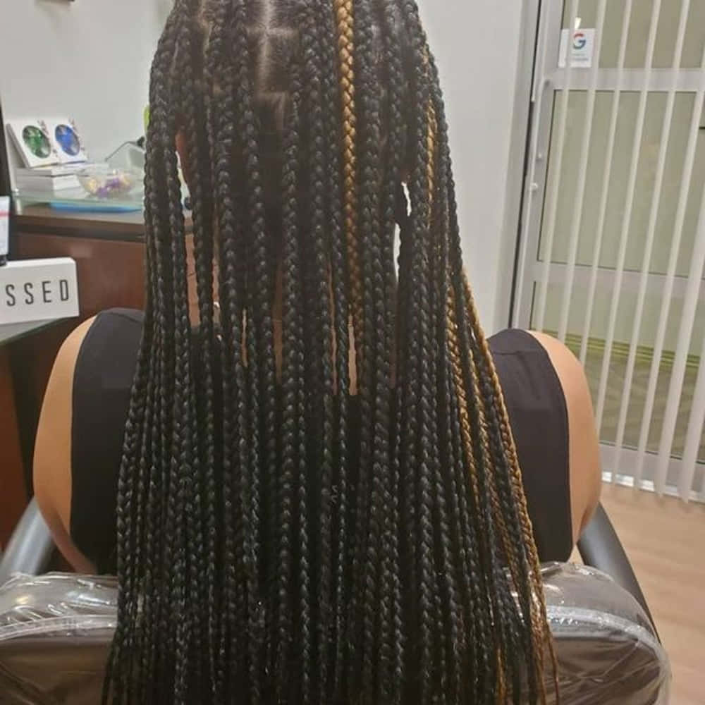 A Woman With Long Braids Sitting In A Salon
