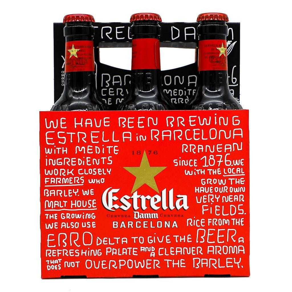 Lådamed Estrella Damm I Sex Flaskor. Wallpaper