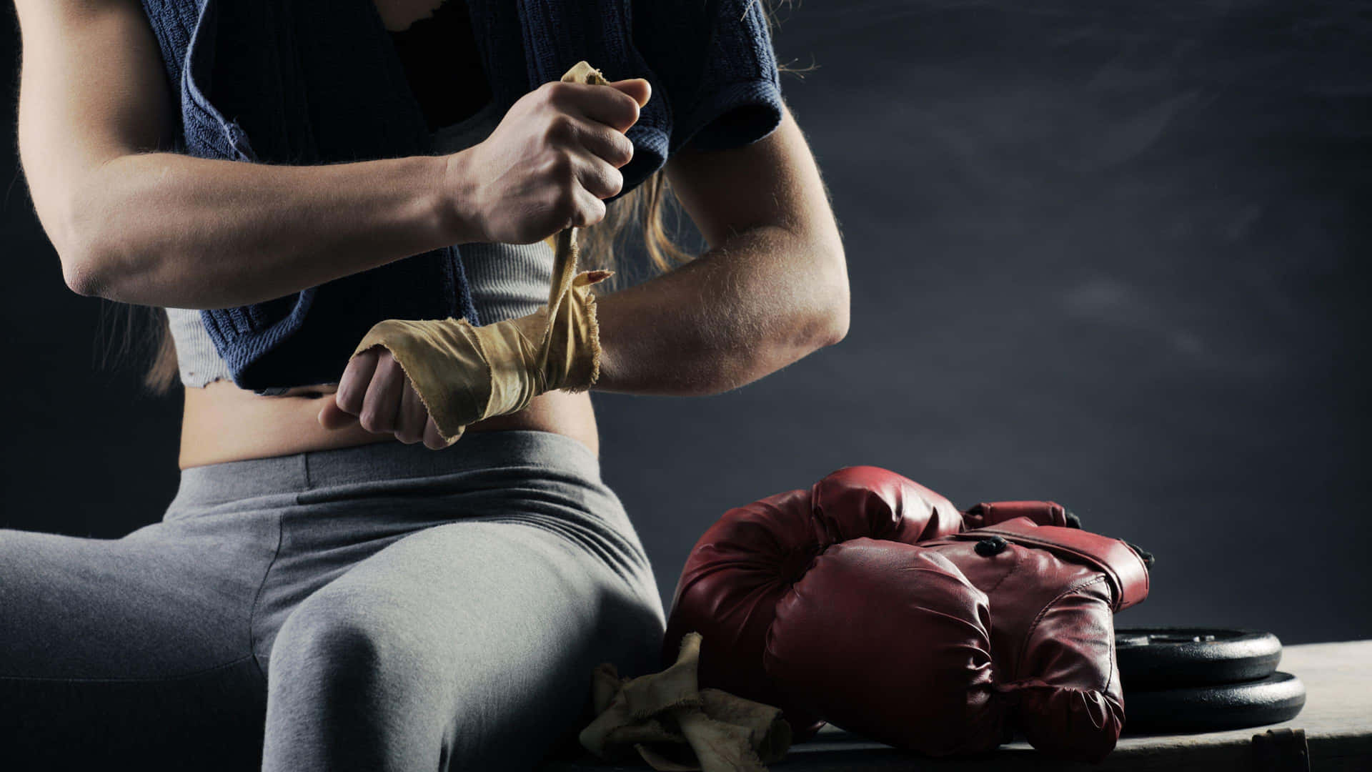 Boxer Wrapping Hands Before Training.jpg Wallpaper