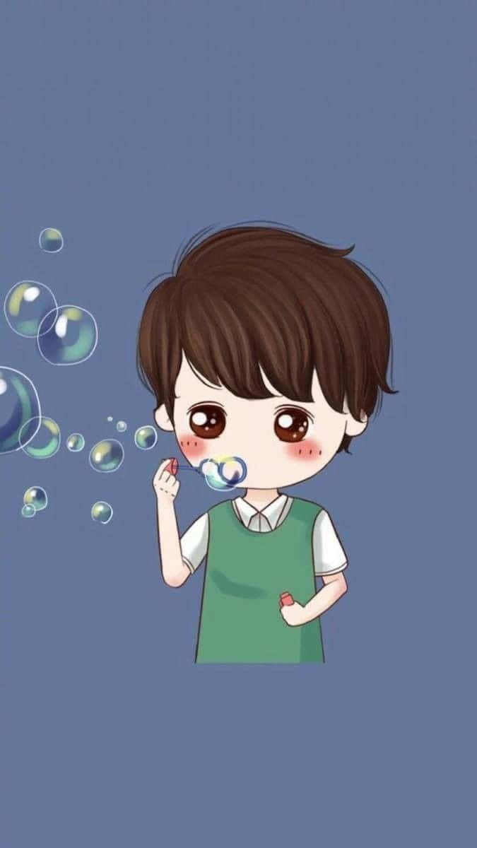 Boy Blowing Corresponding Love Bubbles Wallpaper