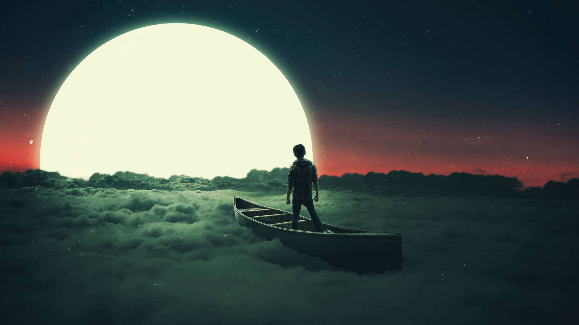 "A boy takes in the beauty of the clouds while boating in Lucid." Wallpaper