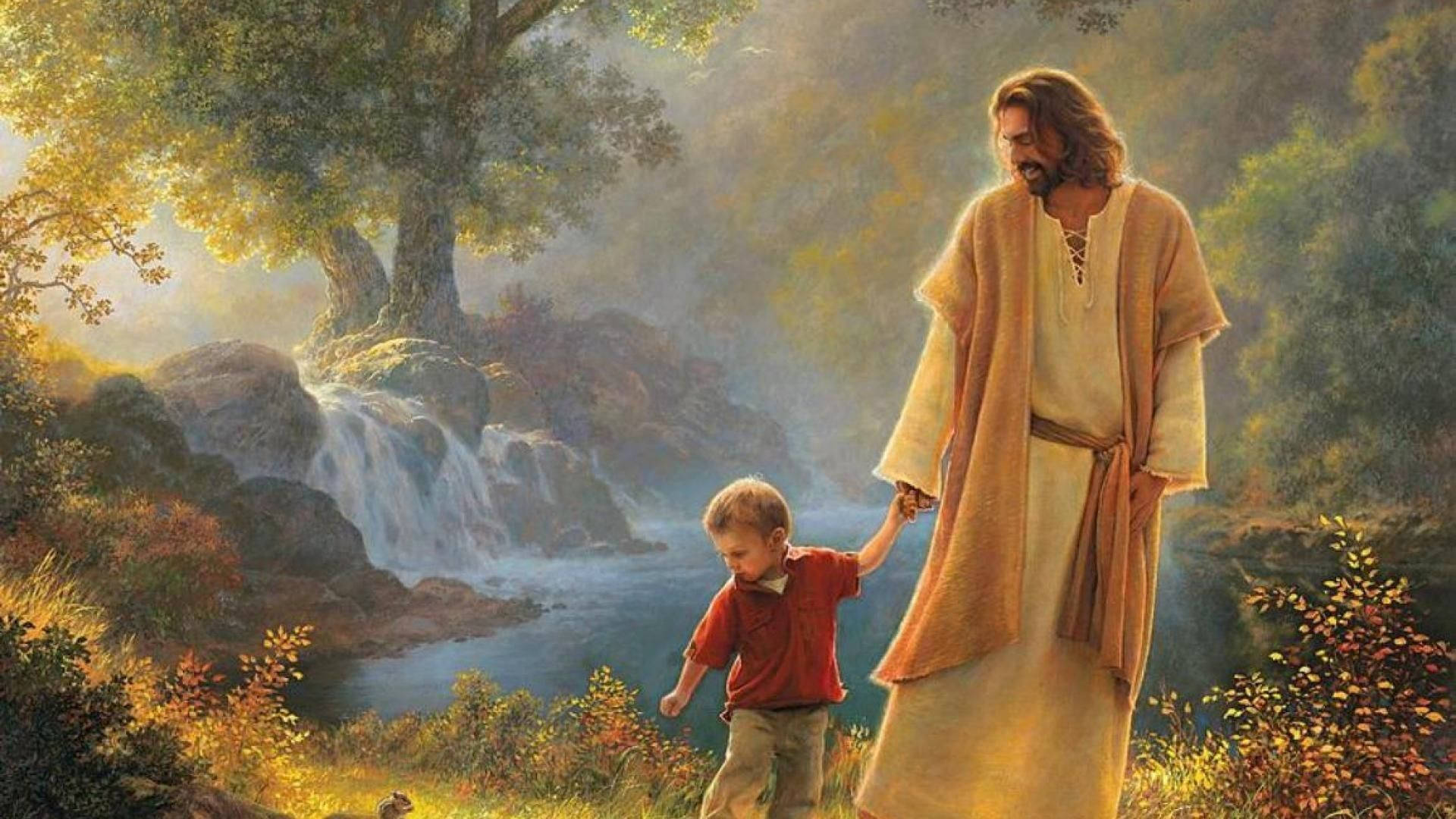 Download Boy Child Beside Jesus Christ Wallpaper 
