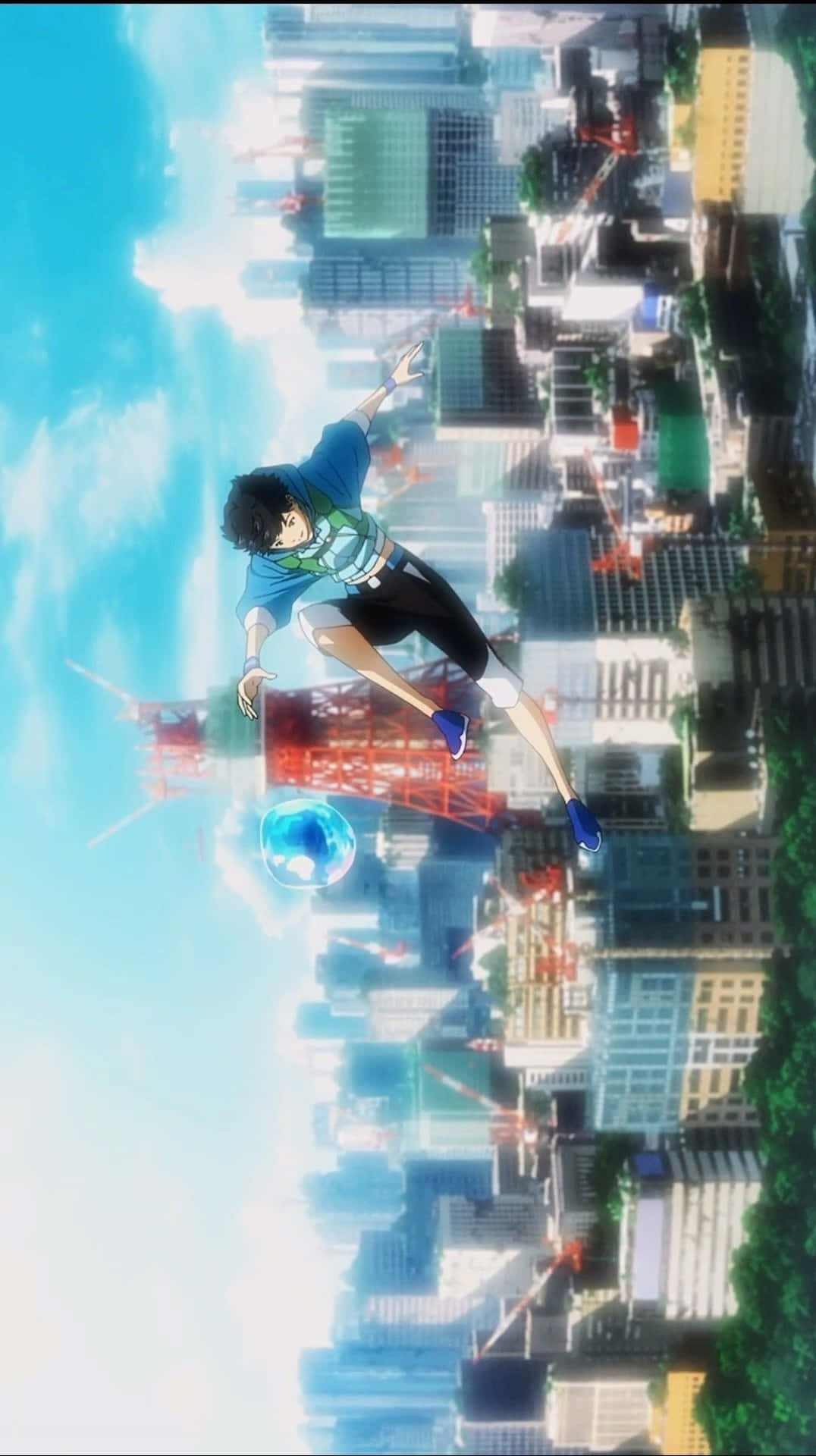 Boy Jumping In The City With Bubble Anime Portrait Wallpaper