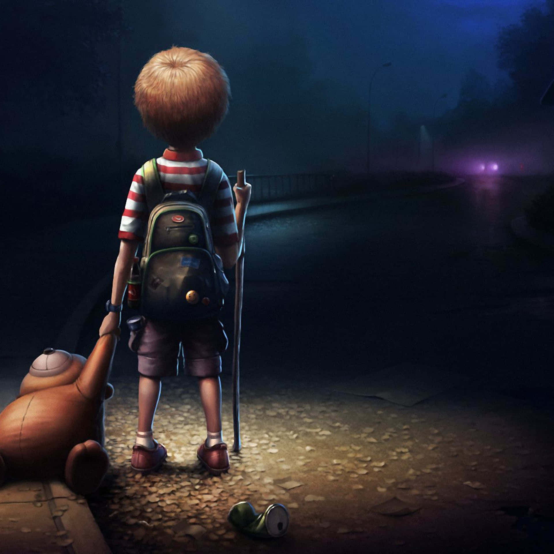 Boy Looking Down The Somber Road Wallpaper