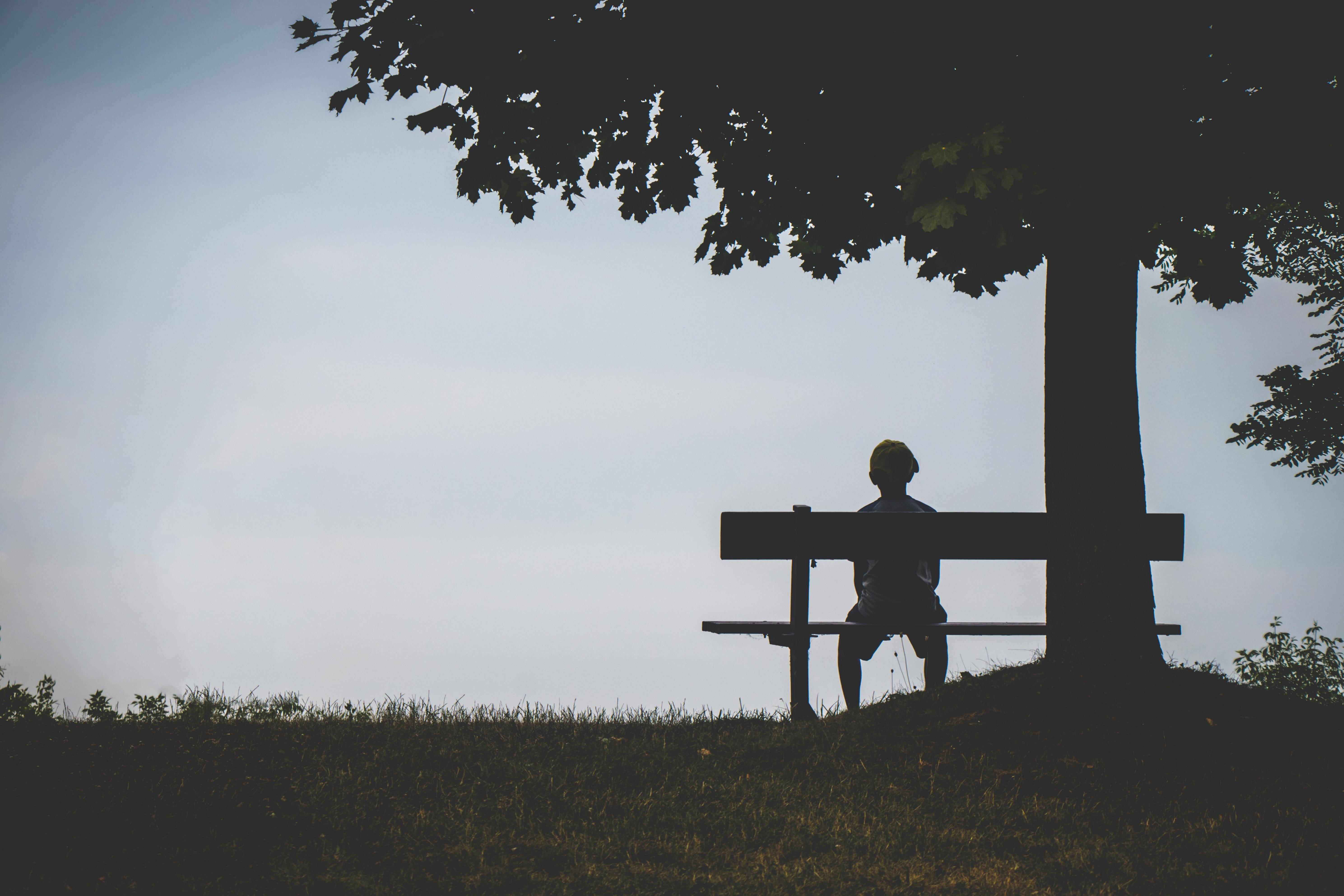Boy On Bench Alone Phone Background Wallpaper