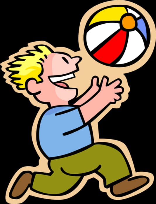 Boy Playing With Beach Ball Cartoon PNG