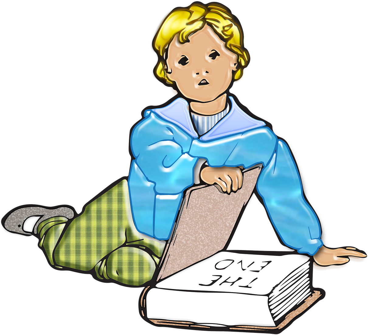 Boy Reading Giant Book PNG