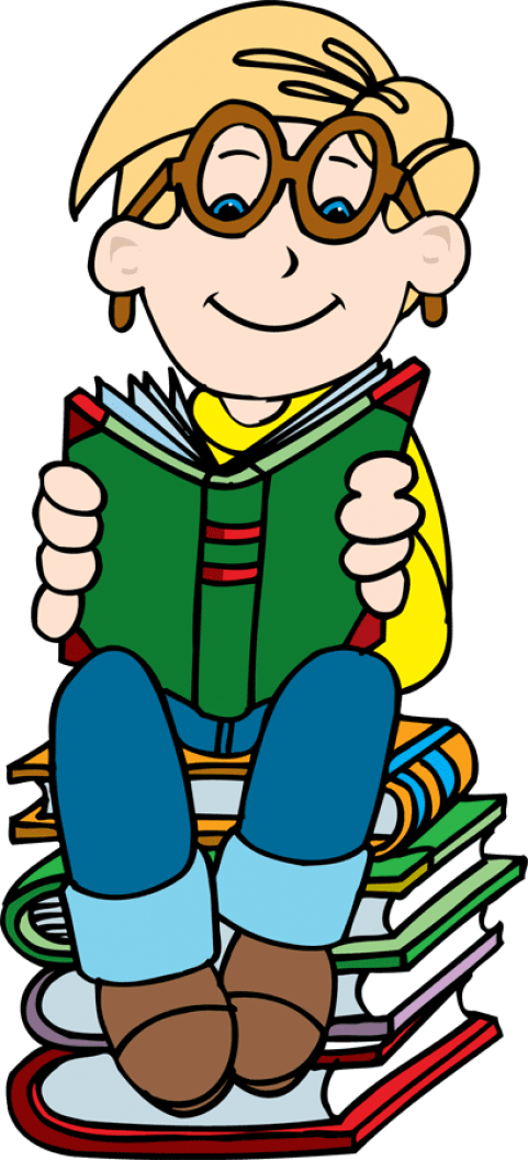 Boy Readingon Books Pile Clipart PNG