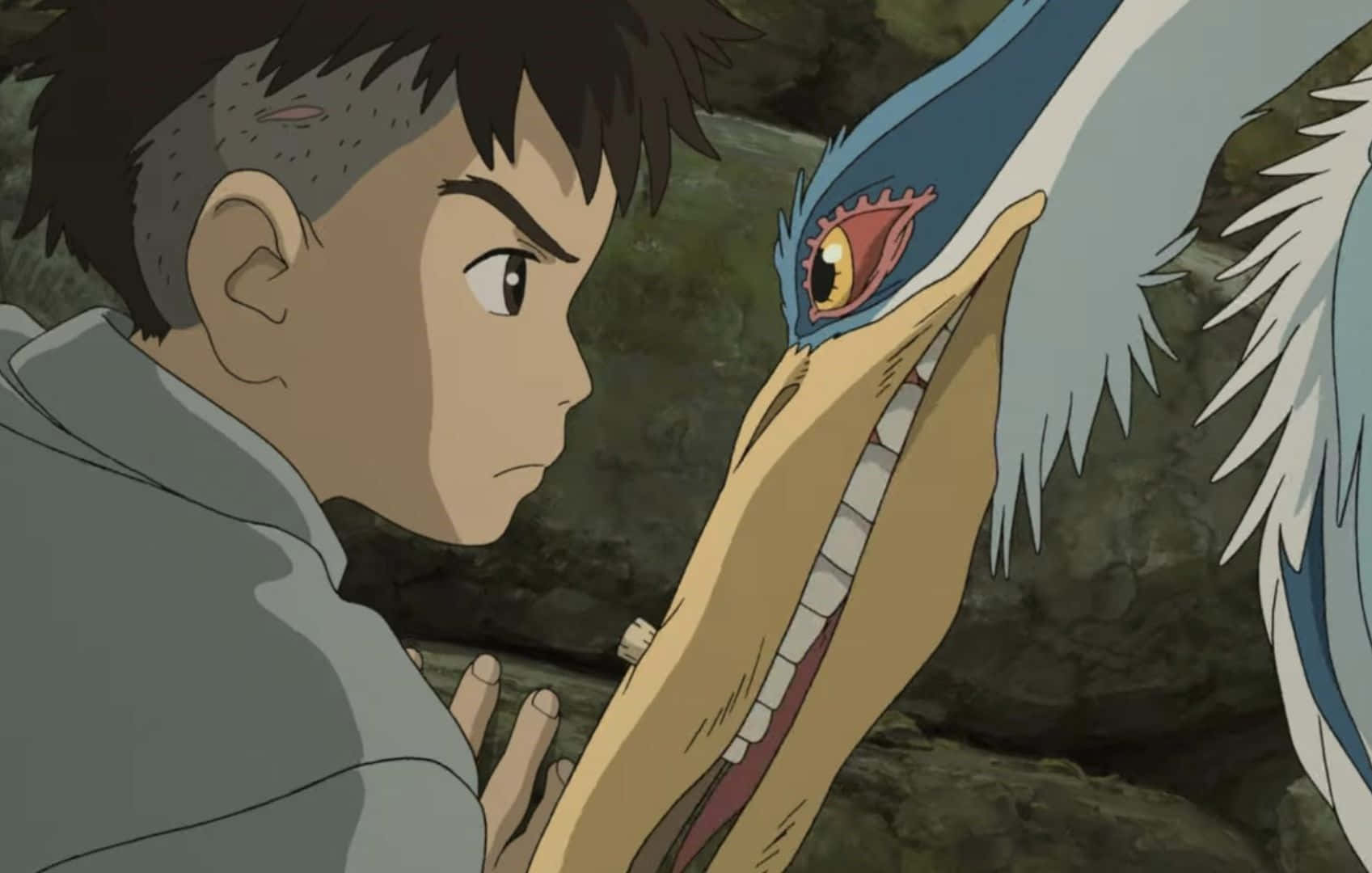 Boy_ Staring_ At_ Heron_ Anime_ Scene Wallpaper