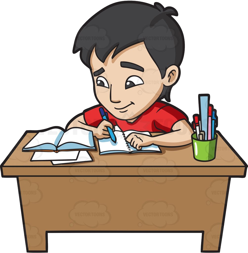 Boy Studyingat Desk PNG