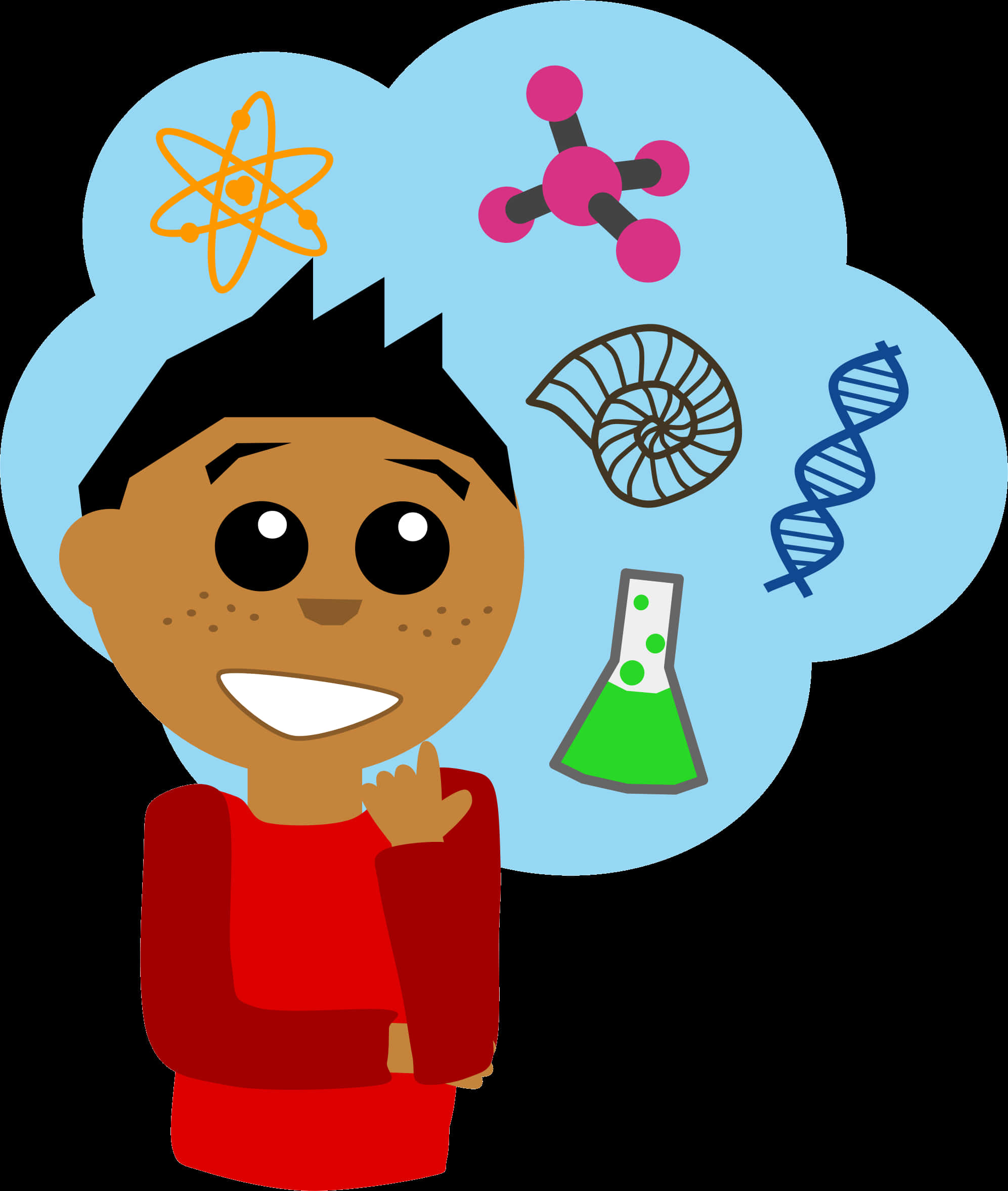 Boy Thinking About Science PNG