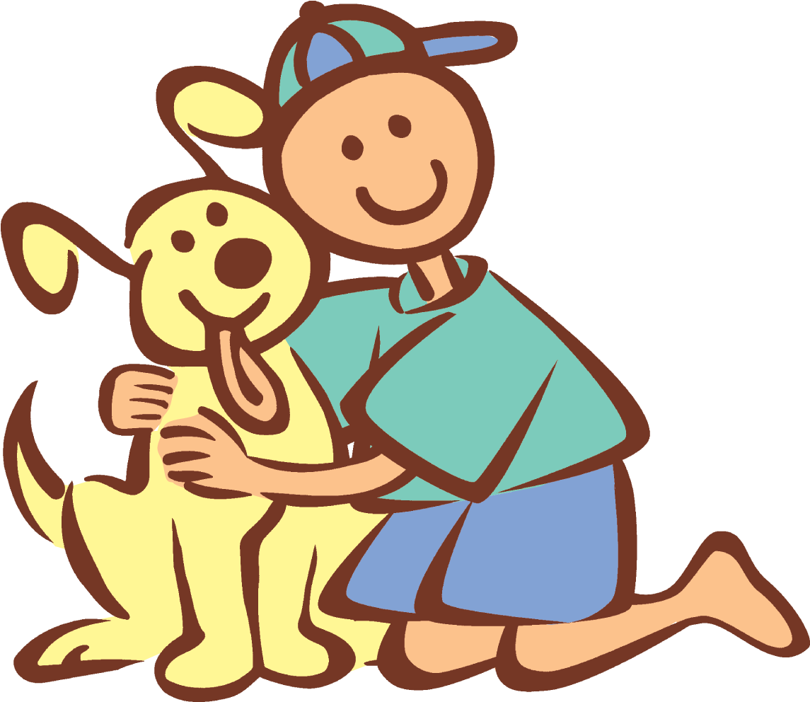 Boyand Dog Hugging Cartoon PNG