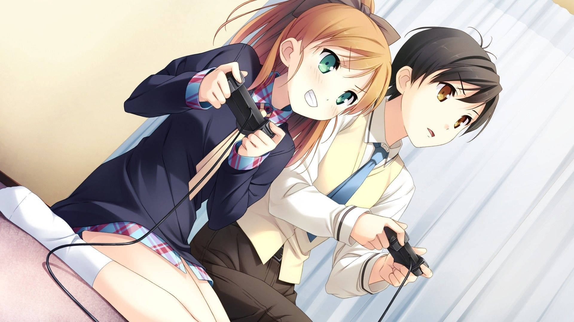 Boyfriend And Girlfriend Anime Playing Games Wallpaper