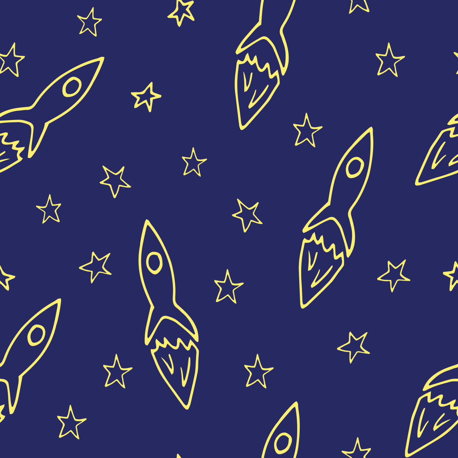 A Seamless Pattern With Yellow Rockets And Stars Wallpaper