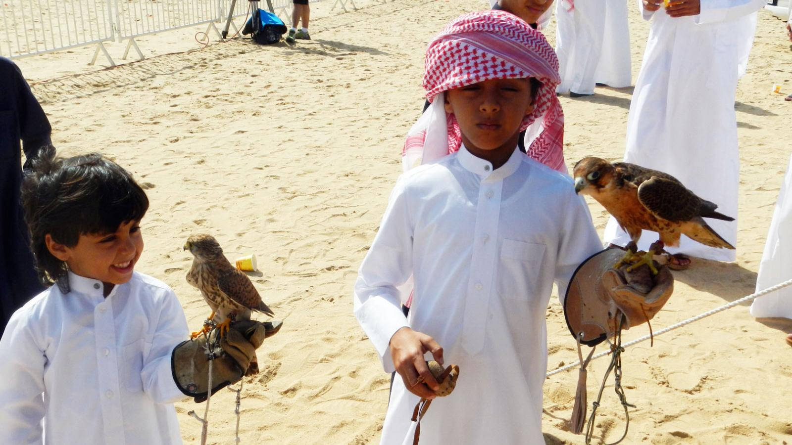 Boys Playing With Qatar's Falcon