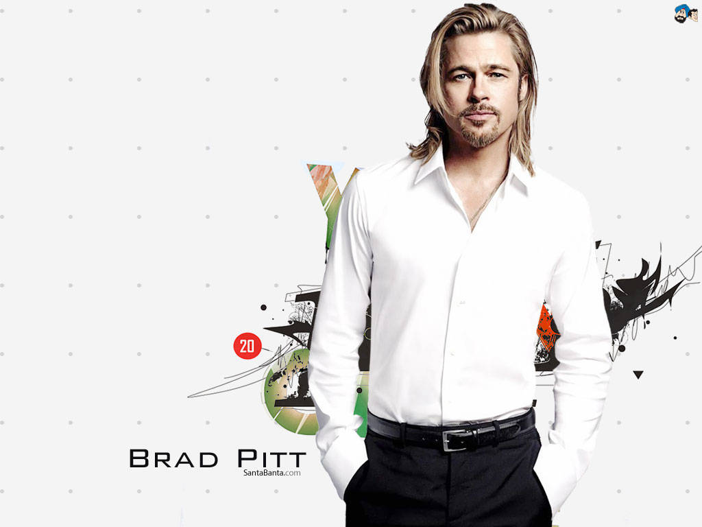 Brad Pitt Poses in White Modern Art Wallpaper