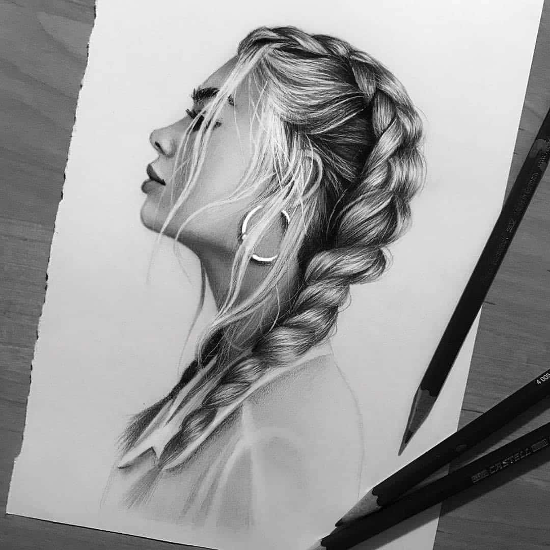 Braided Hair Woman Sketch Wallpaper