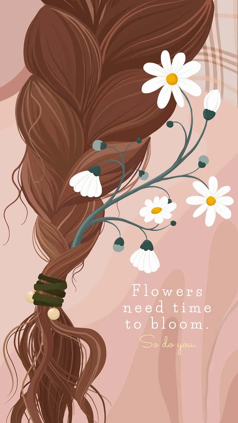 Braided Hairwith Flowers Inspirational Quote Wallpaper