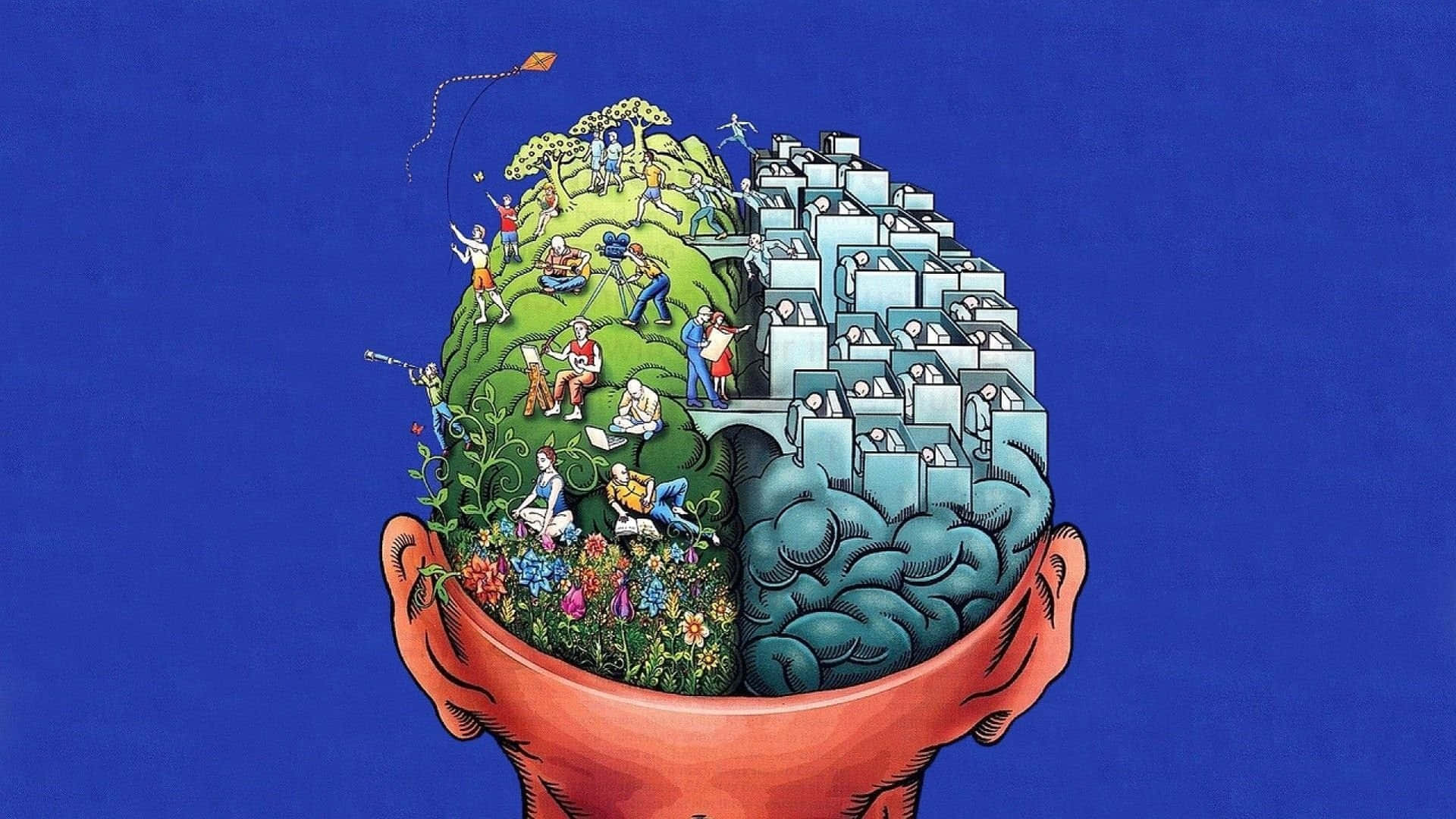 A Man's Head With A City Inside Of It Wallpaper
