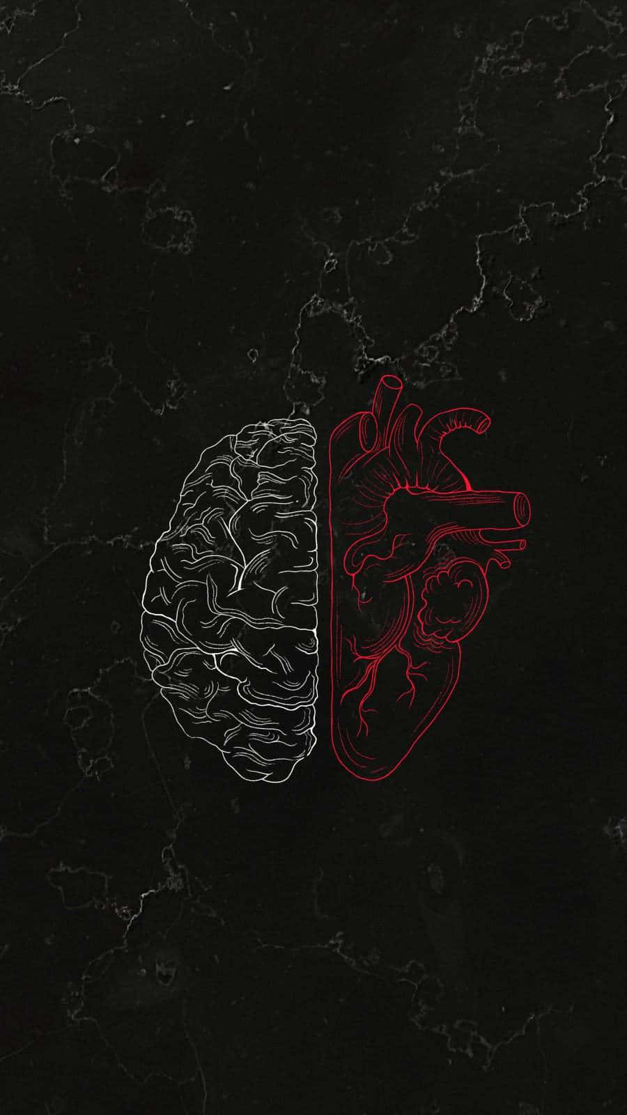A Black And Red Heart And Brain On A Black Background