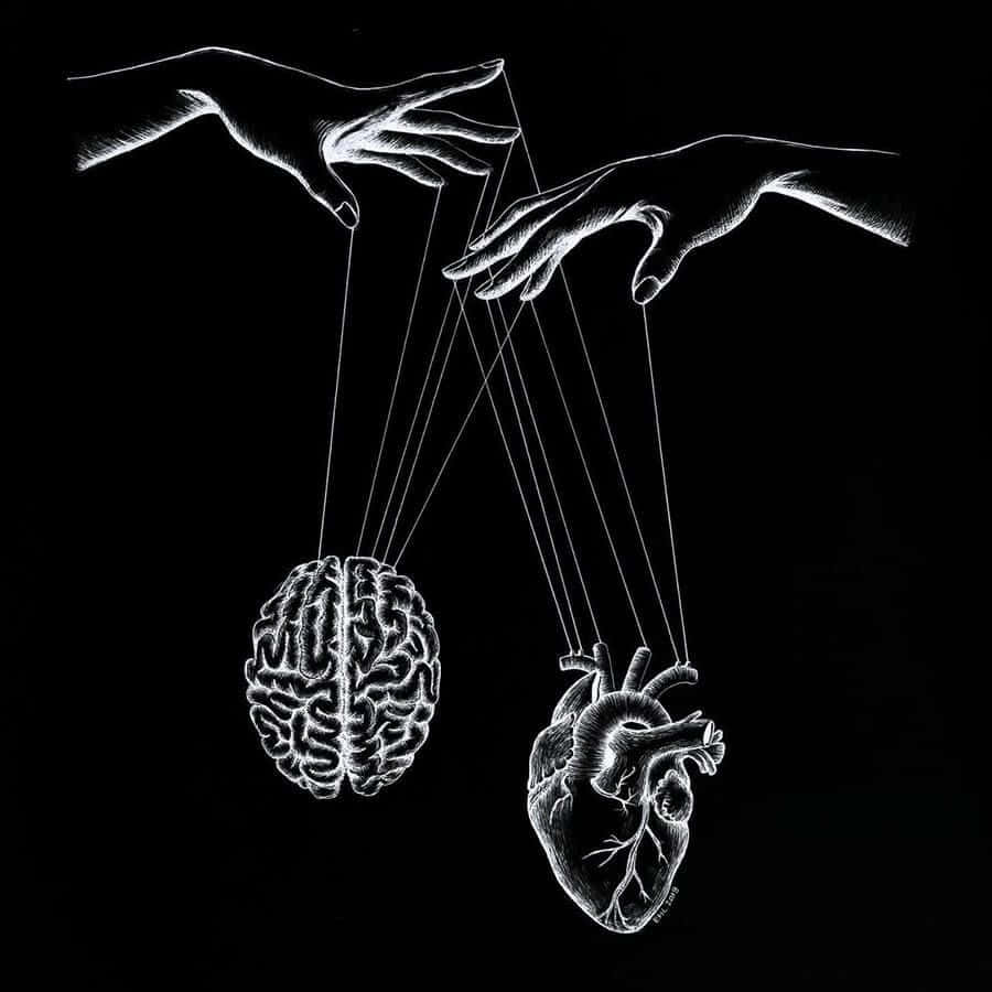 Eineschwarz-weiß Zeichnung Eines Menschlichen Gehirns Und Hände