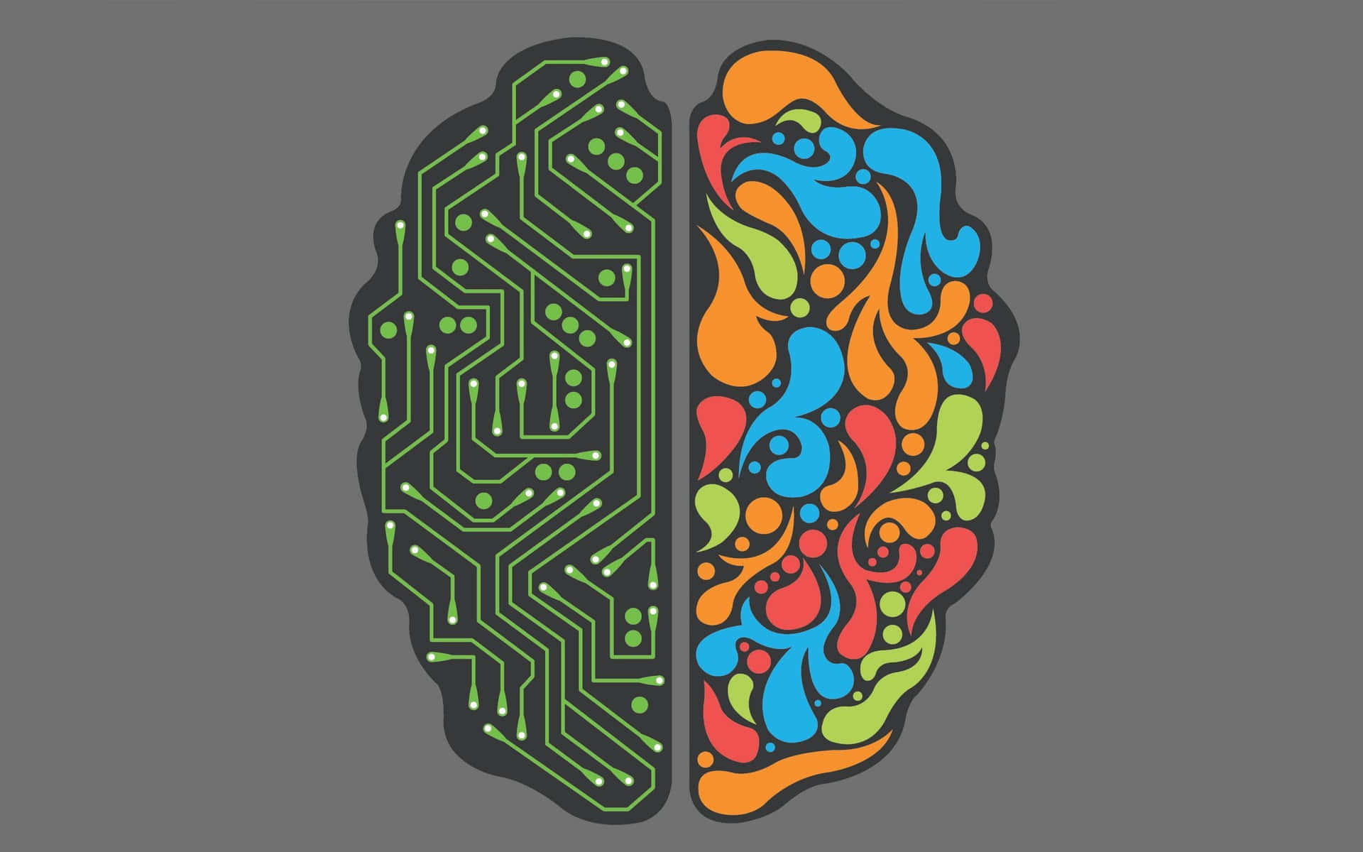 A Colorful Brain With Circuit Board Wallpaper