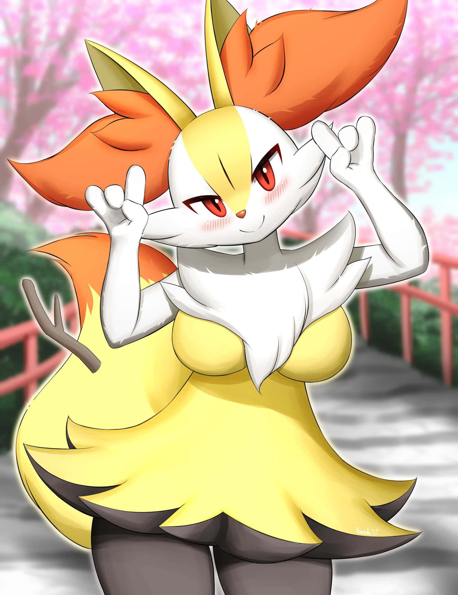 Braixen Anime Stijl Kunstwerk Achtergrond