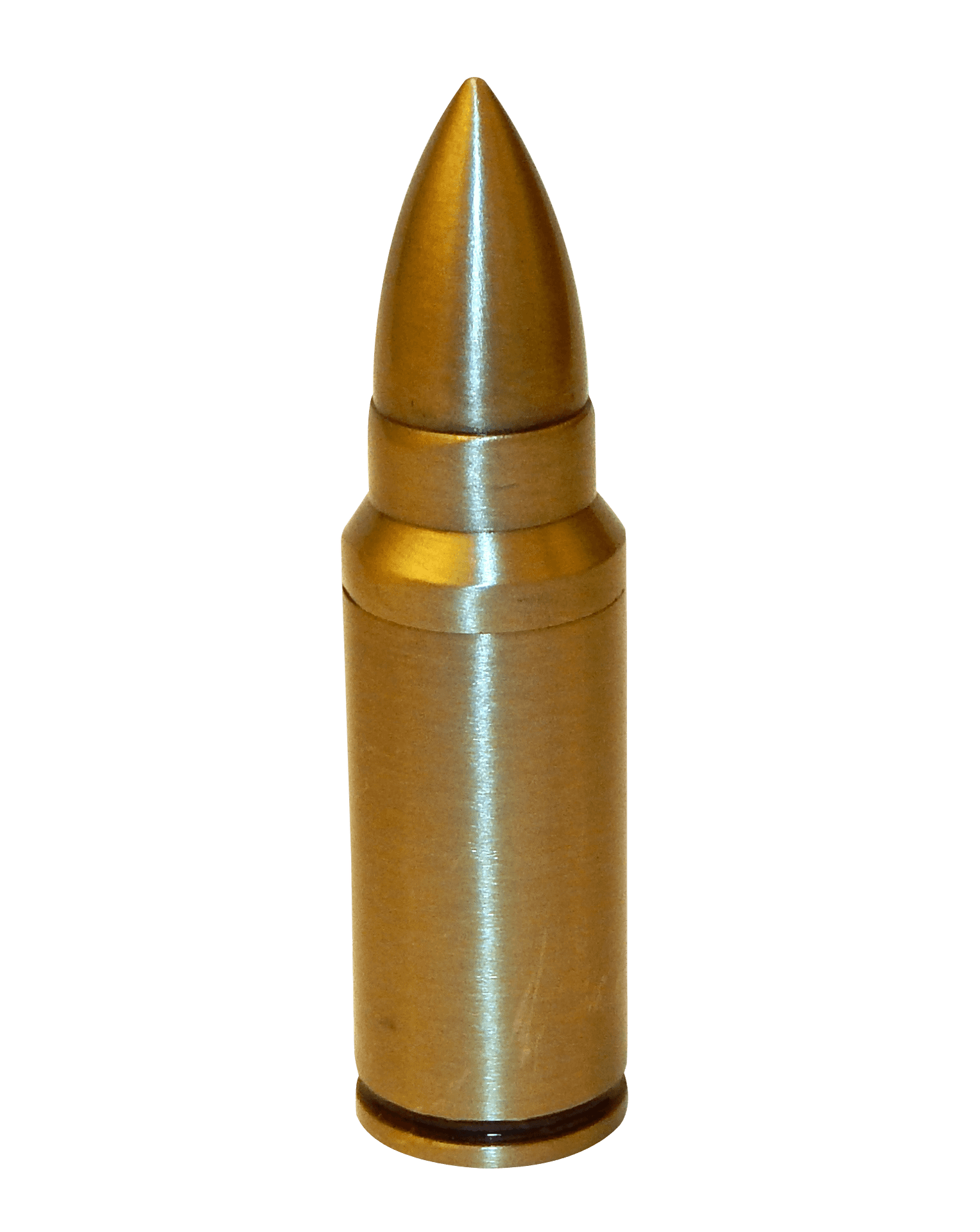 Brass Bullet Against Gray Background PNG