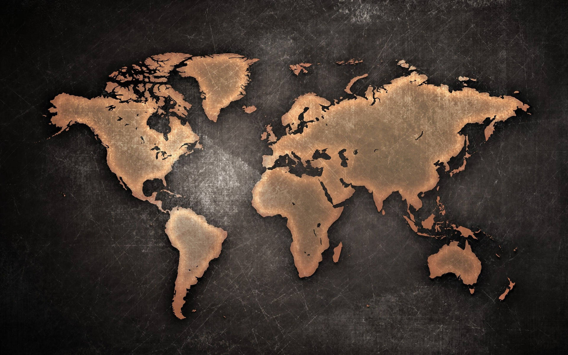 Brass World Map On Black Stone