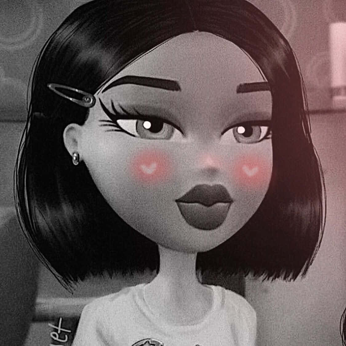 A Cartoon Of A Girl With Black Hair And Black Eyes