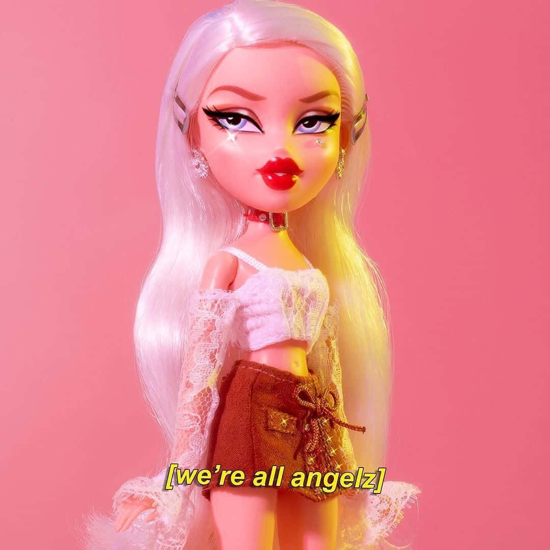 Estetiskbratz Docka Chloe - Vi Är Alla Angelz. (this Would Be The Swedish Translation For A Computer Or Mobile Wallpaper Featuring The Aesthetic Bratz Doll Chloe With The Text 