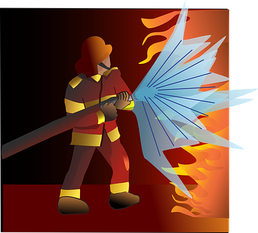 Brave Firefighter Extinguishing Flames PNG