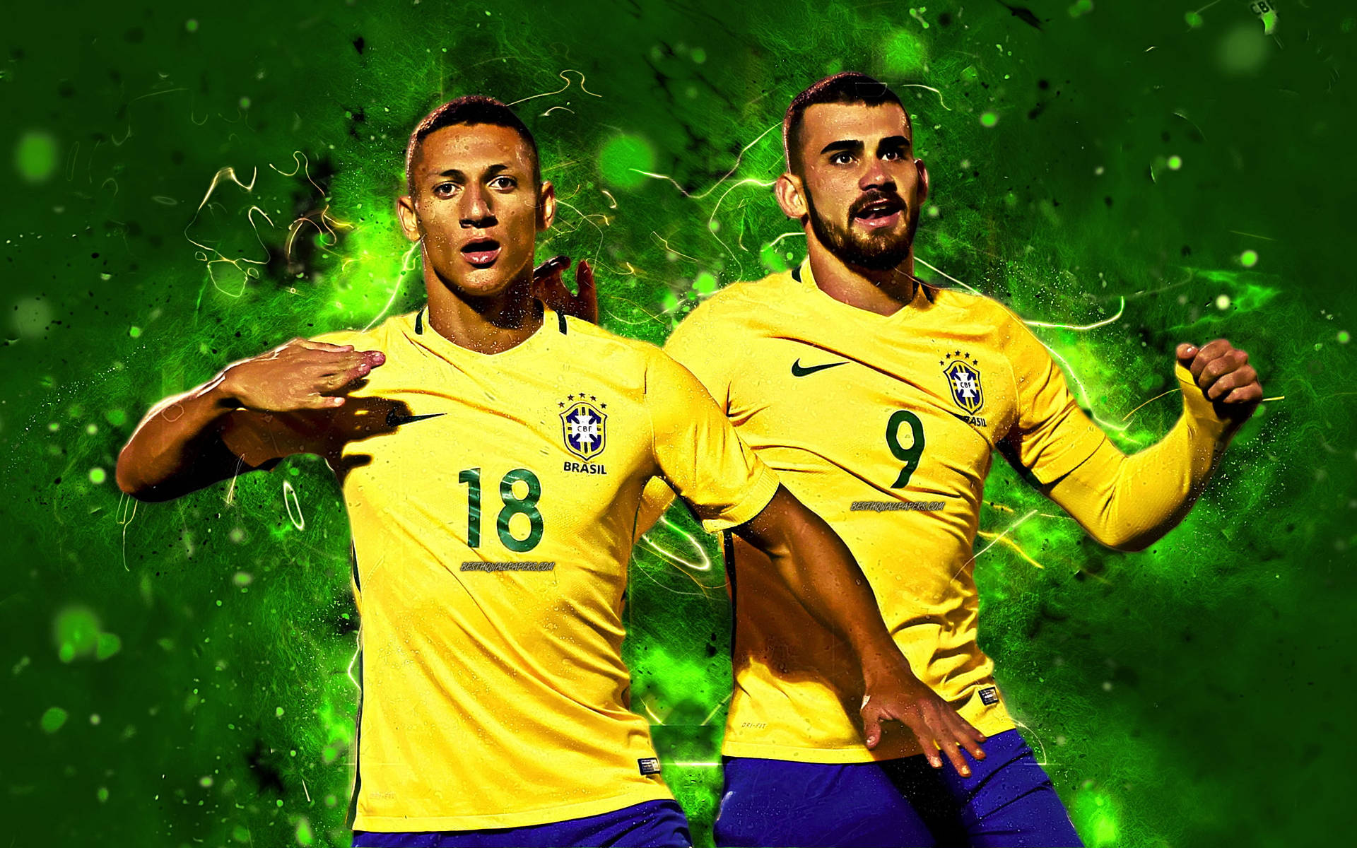 Download Brazil National Football Team #18 And #9 Players Wallpaper |  